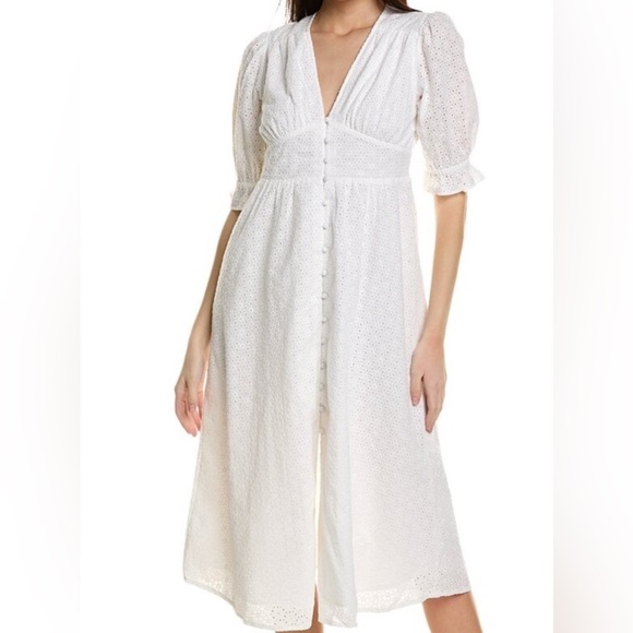 Boden Dresses & Skirts - NWT Boden Broderie white eyelet Elegant Midi button tea Dress cottagecore